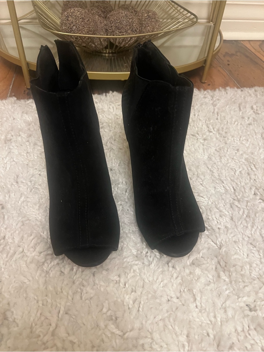Madden Girl Black Suede Peep-Toe Ankle Booties
